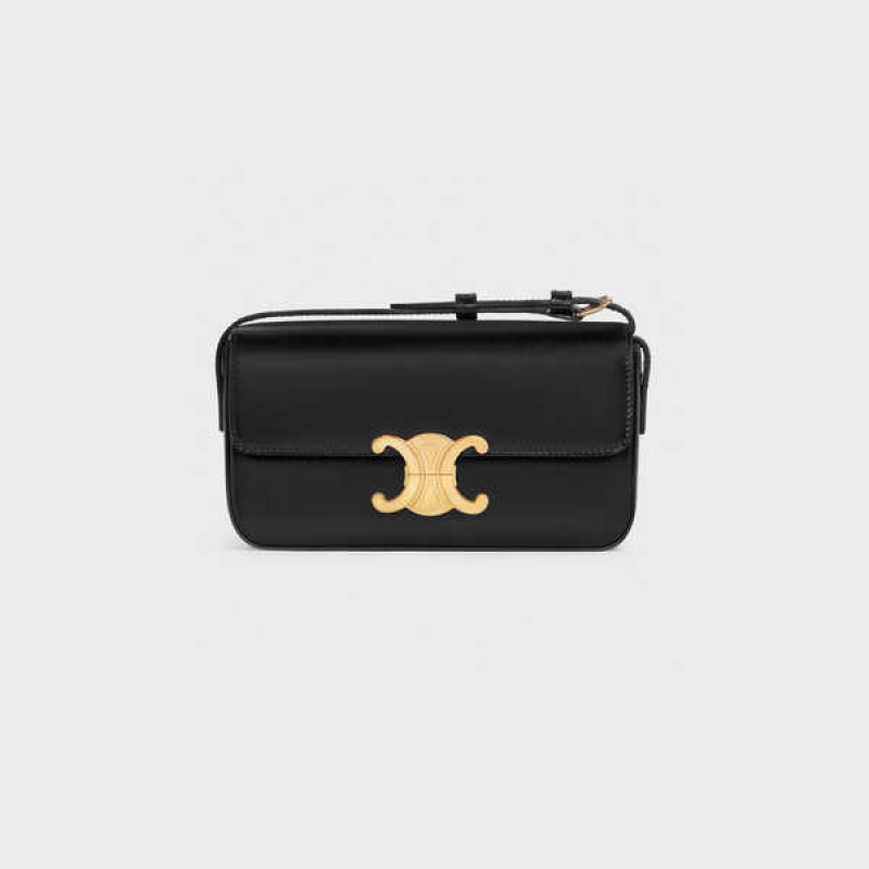 Celine Shoulder Bag in shiny calfskin Triomphe Black | CL-593239