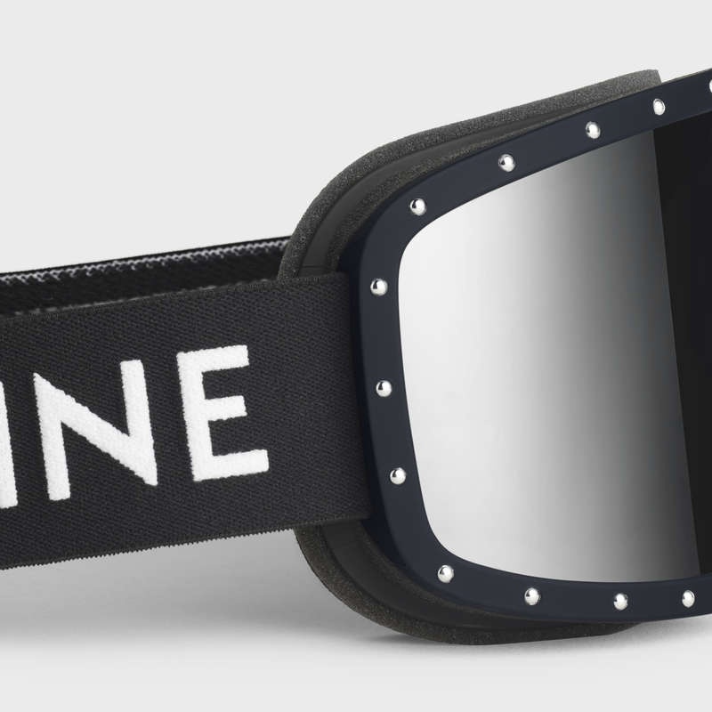 Celine Ski Mask in Plastic with Metal Studs & Mirror Lenses Sunglasses Black/Black | CL-591761