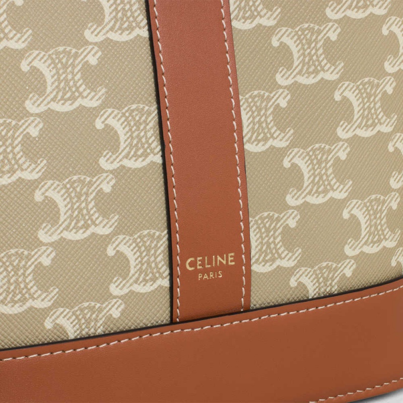 Celine Small Bucket CUIR TRIOMPHE in and calfskin Triomphe Canvas Grege | CL-593125