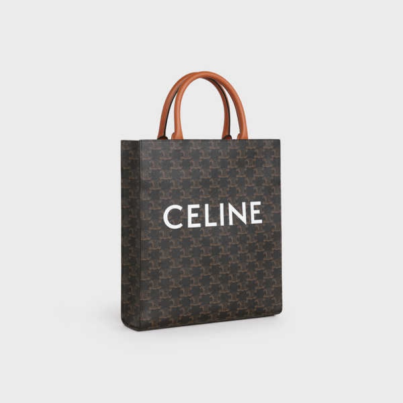 Celine Small Cabas vertical in and calfskin Triomphe Canvas Tan | CL-593133