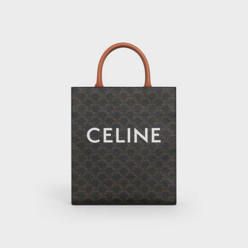 Celine Small Cabas vertical in and calfskin Triomphe Canvas Tan | CL-593133