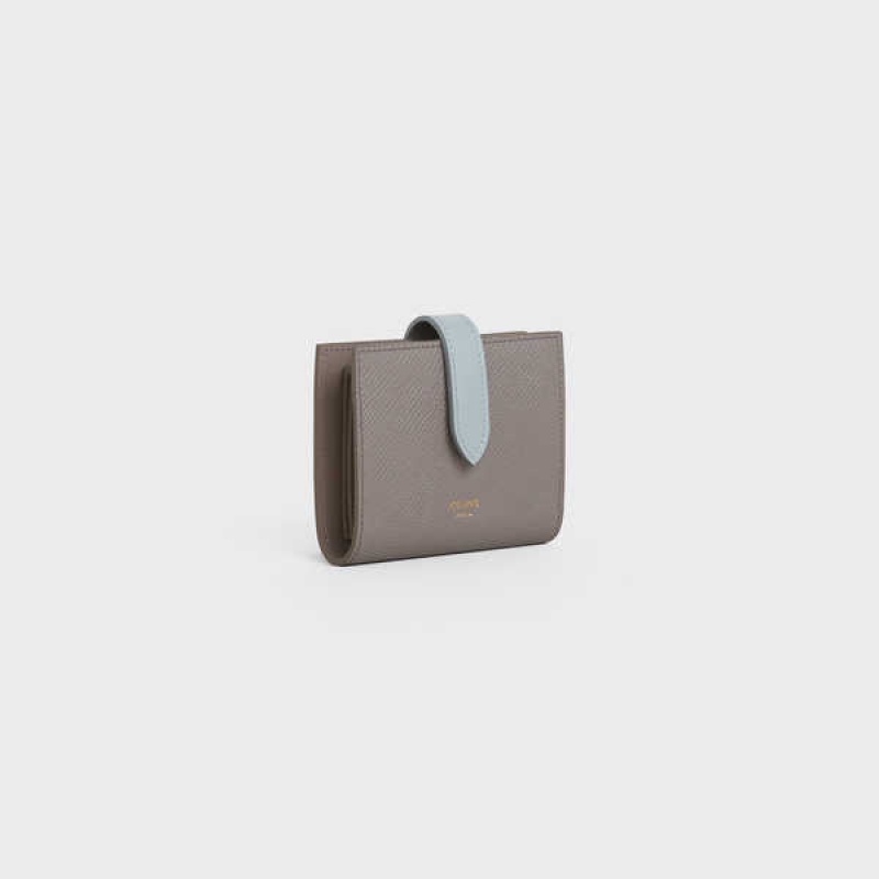 Celine Small Strap Essentials in Bicolour Grained Calfskin Wallets Pebble/ Mineral | CL-592987