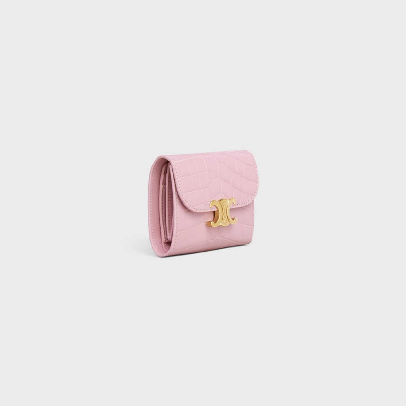 Celine Small TRIOMPHE in NILOTICUS CROCODILE Wallets Light Pink | CL-592974