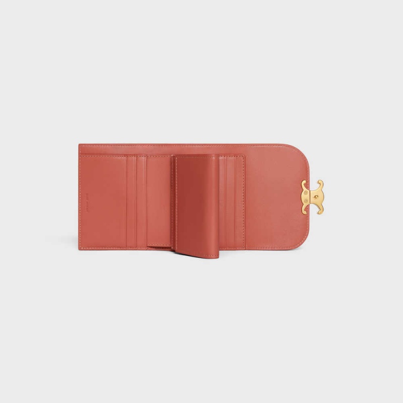 Celine Small TRIOMPHE in Shiny calfskin Wallets LYCHEE | CL-592968