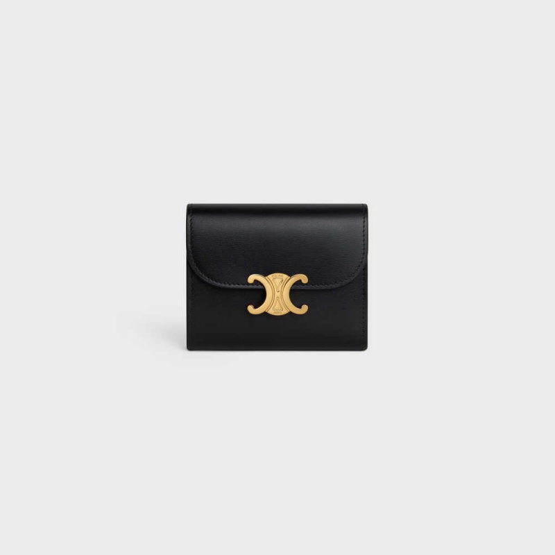 Celine Small TRIOMPHE in Shiny calfskin Wallets Black | CL-592967