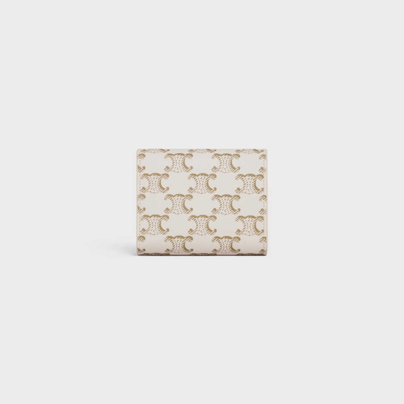 Celine Small TRIOMPHE in Triomphe Canvas Wallets White/Tan | CL-592978