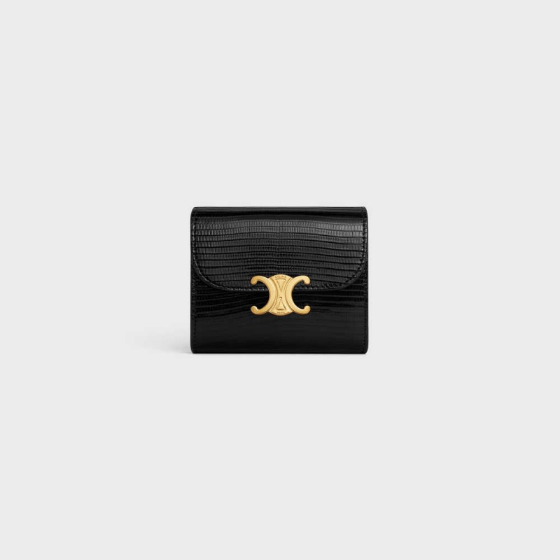 Celine Small TRIOMPHE in lizard Wallets Black | CL-592973