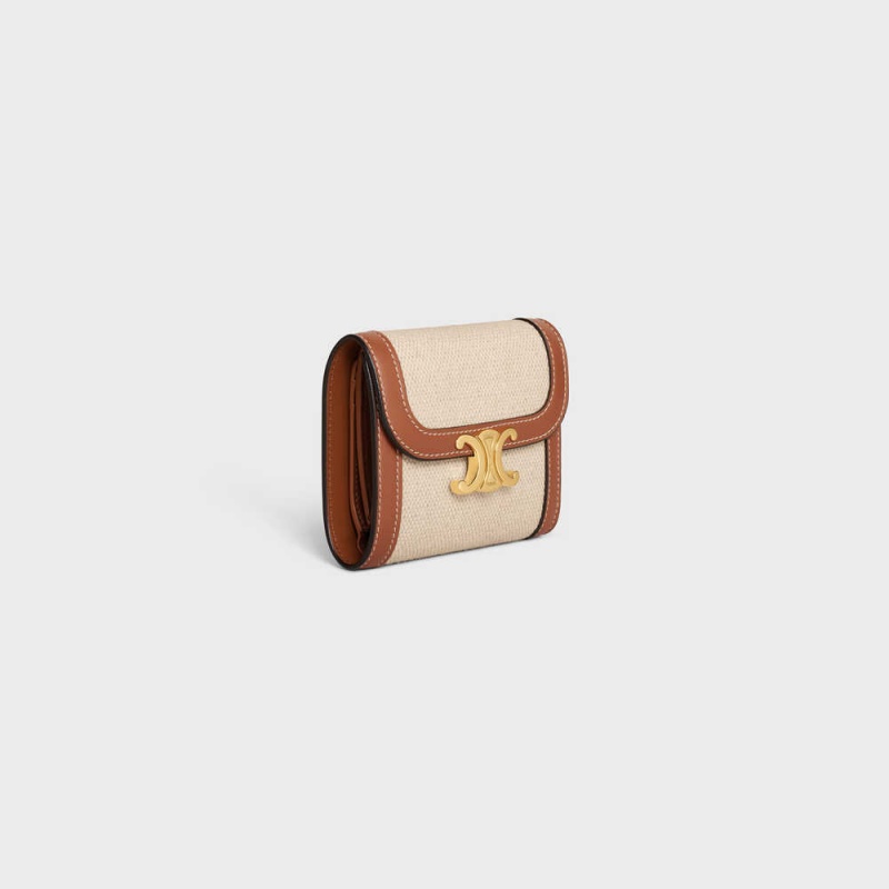 Celine Small TRIOMPHE in textile and calfskin Wallets Natural / Tan | CL-592976