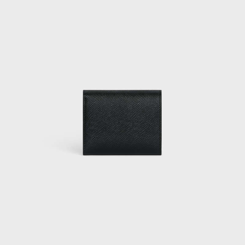 Celine Small trifold in Grained calfskin Wallets Black | CL-591795