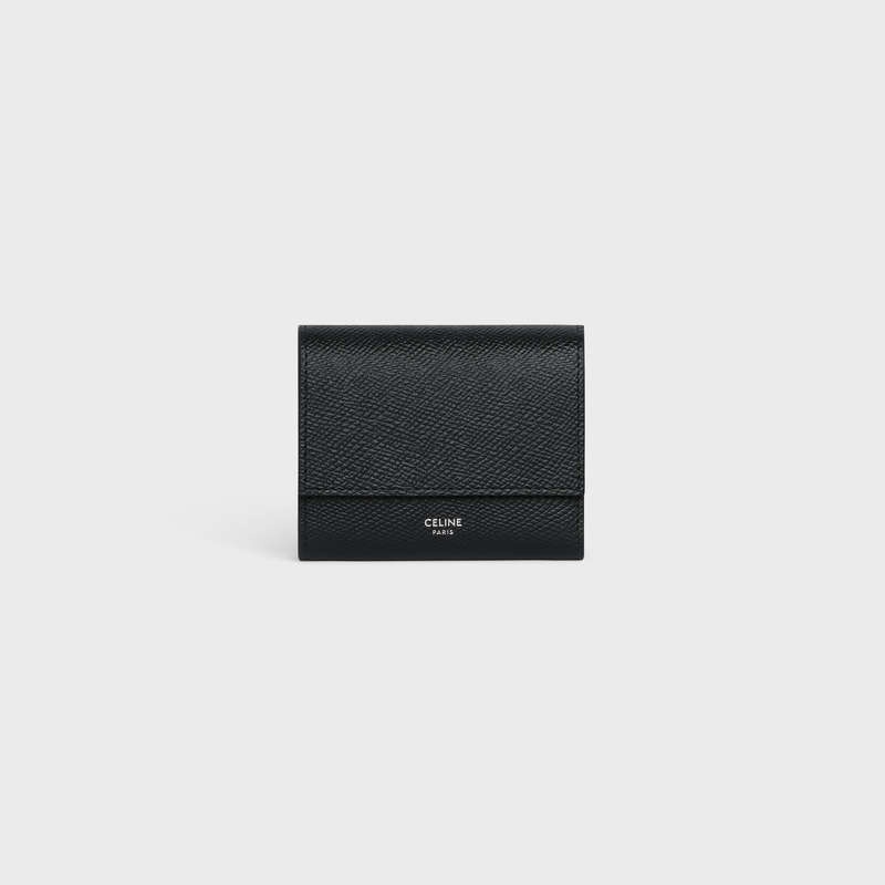 Celine Small trifold in Grained calfskin Wallets Black | CL-591795