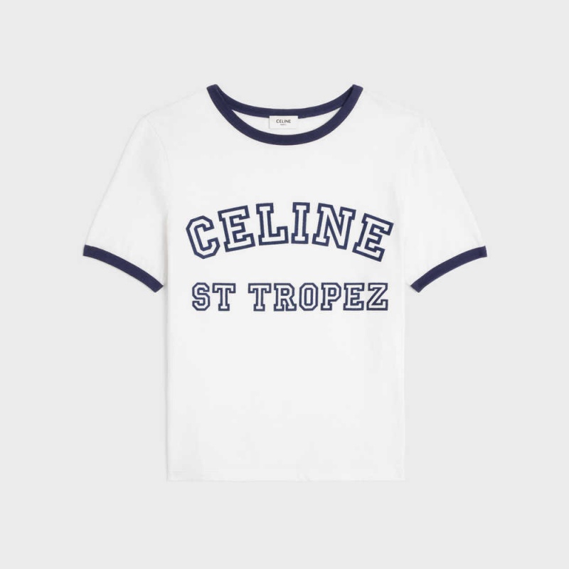 Celine St Tropez 70 s in cotton jersey T-shirts Off White / Navy | CL-592780