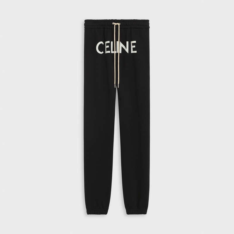 Celine TRACK IN COTTON FLEECE Pants Black / white | CL-592031