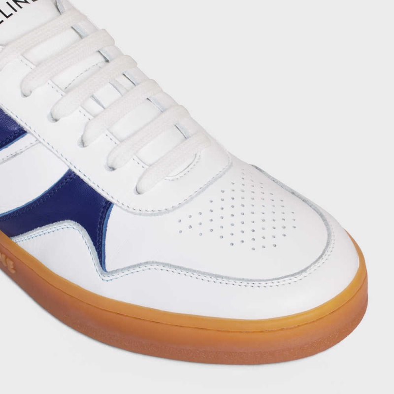 Celine TRAINER LOW LACE-UP in CALFSKIN Sneakers Optic White/Navy/Beige | CL-592549