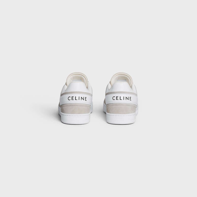 Celine TRAINER LOW LACE-UP in SUEDE CALFSKIN AND CALFSKIN Sneakers Light Beige/Optic White | CL-591902