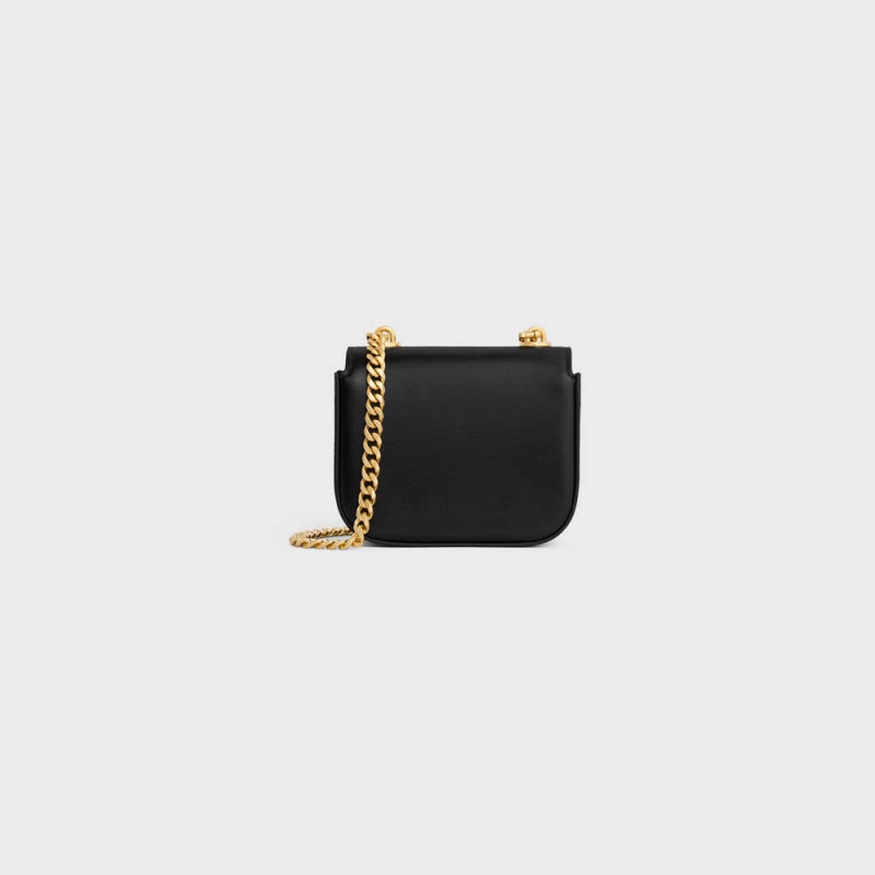 Celine TRIOMPHE ON CHAIN in Shiny calfskin Mini Bags Black | CL-593007