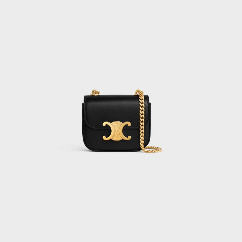 Celine TRIOMPHE ON CHAIN in Shiny calfskin Mini Bags Black | CL-593007