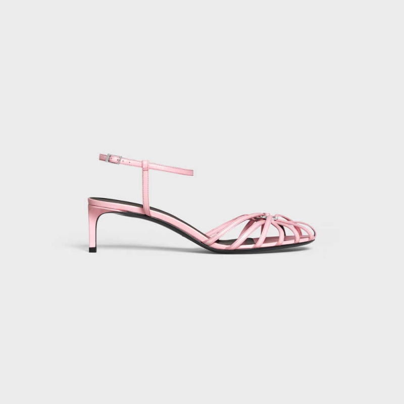 Celine TRIOMPHE in KIDSKIN SILVER FINISHING Sandals Pink | CL-592603