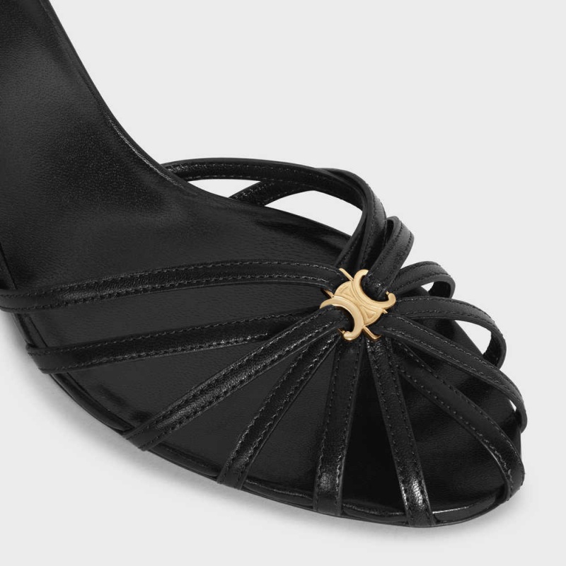 Celine TRIOMPHE in LAMBSKIN Sandals Black | CL-592601