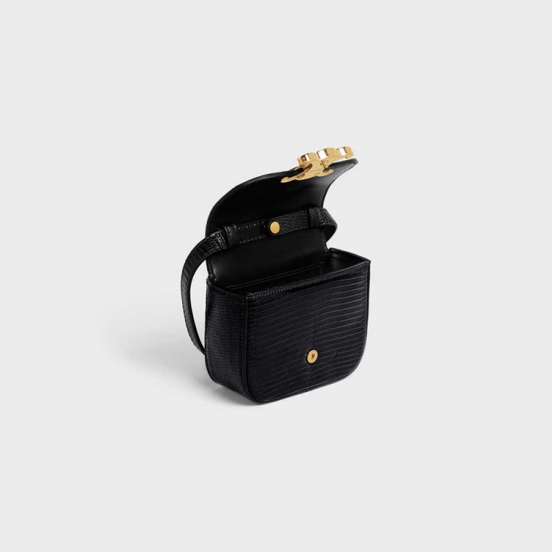 Celine TRIOMPHE in lizard Mini Bags Black | CL-593016