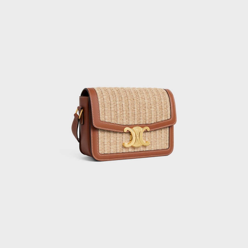 Celine Teen Bag in RAFFIA EFFECT TEXTILE AND CALFSKIN Triomphe Natural / Tan | CL-593195