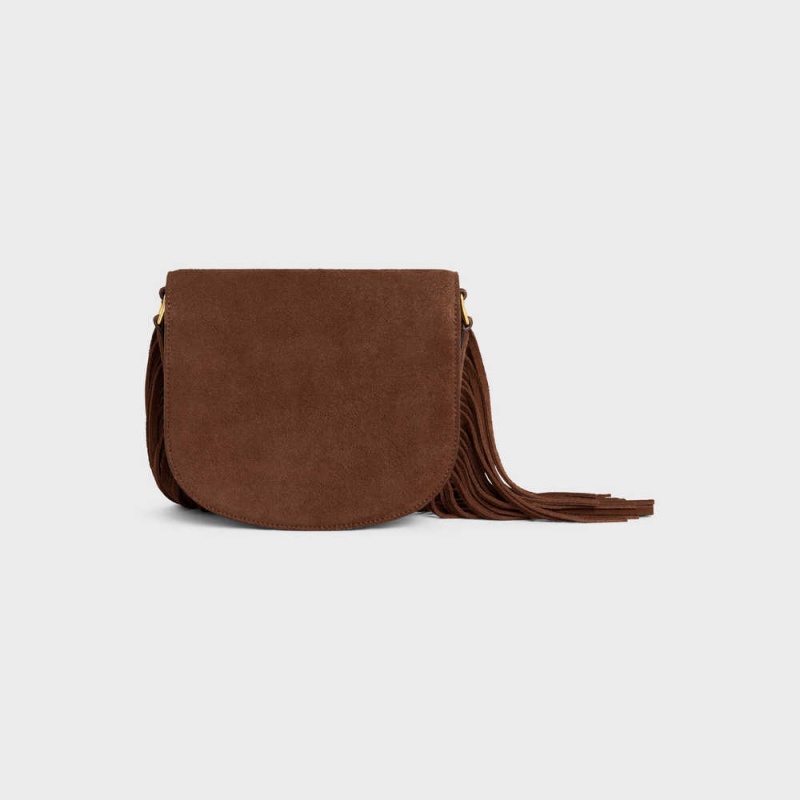 Celine Teen Besace with fringes in SUEDE CALFSKIN Triomphe Brown | CL-593221