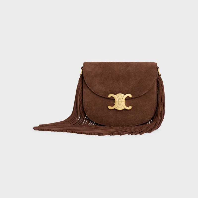 Celine Teen Besace with fringes in SUEDE CALFSKIN Triomphe Brown | CL-593221