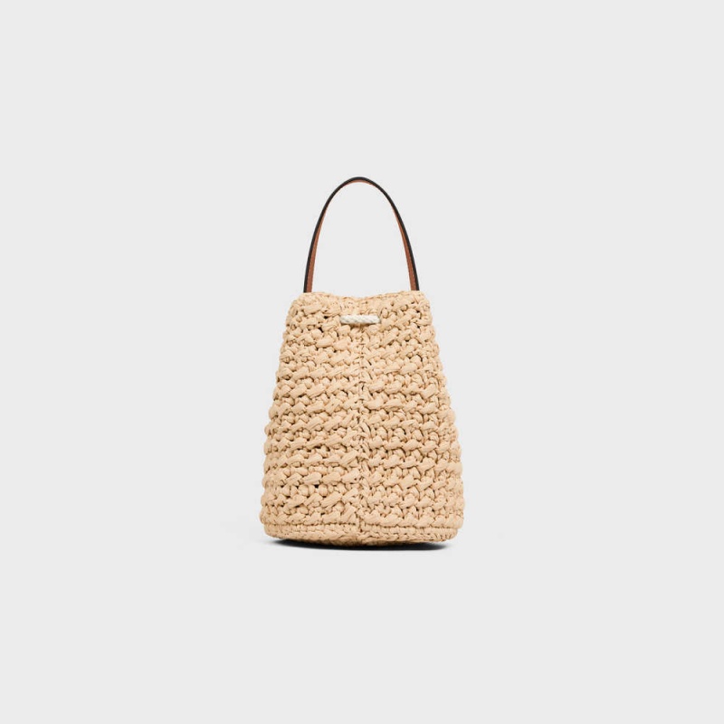 Celine Teen Drawstring in RAFFIA AND CALFSKIN Panier Natural / Tan | CL-593071