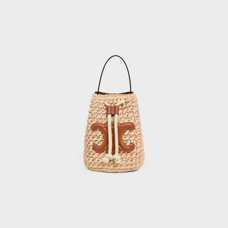 Celine Teen Drawstring in RAFFIA AND CALFSKIN Panier Natural / Tan | CL-593071