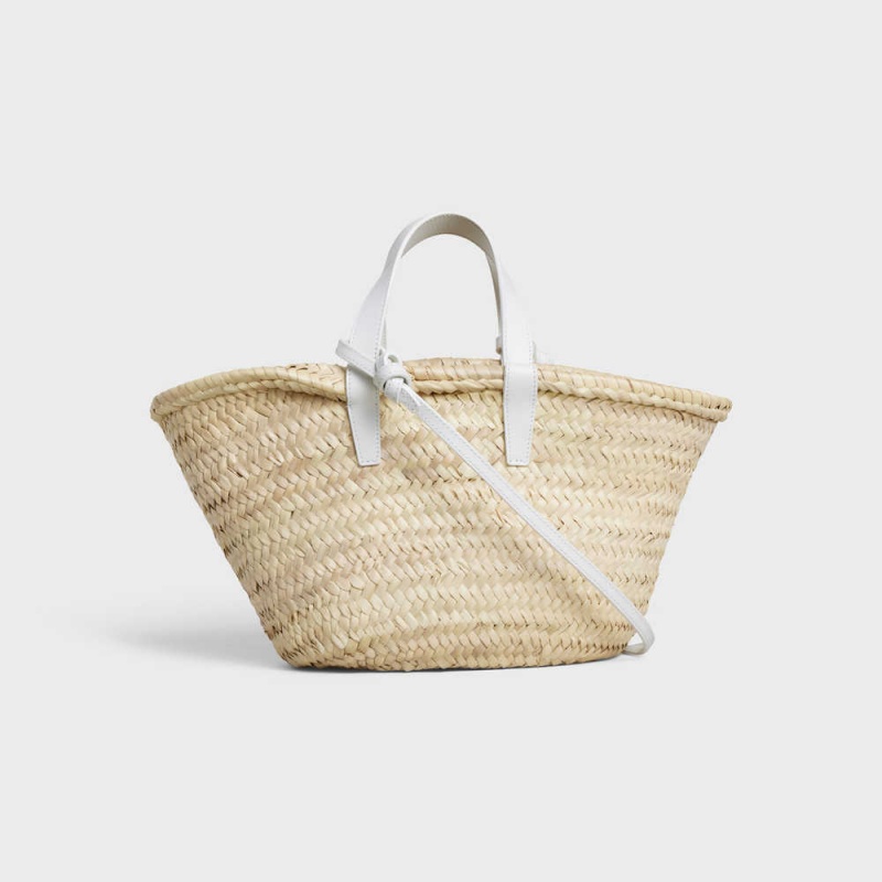 Celine Teen Triomphe Classic in Palm leaves and Calfskin Panier White | CL-593070