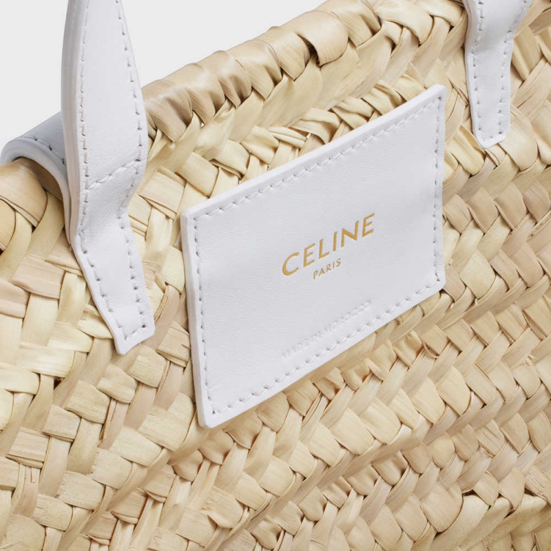 Celine Teen Triomphe Classic in Palm leaves and Calfskin Panier White | CL-593070