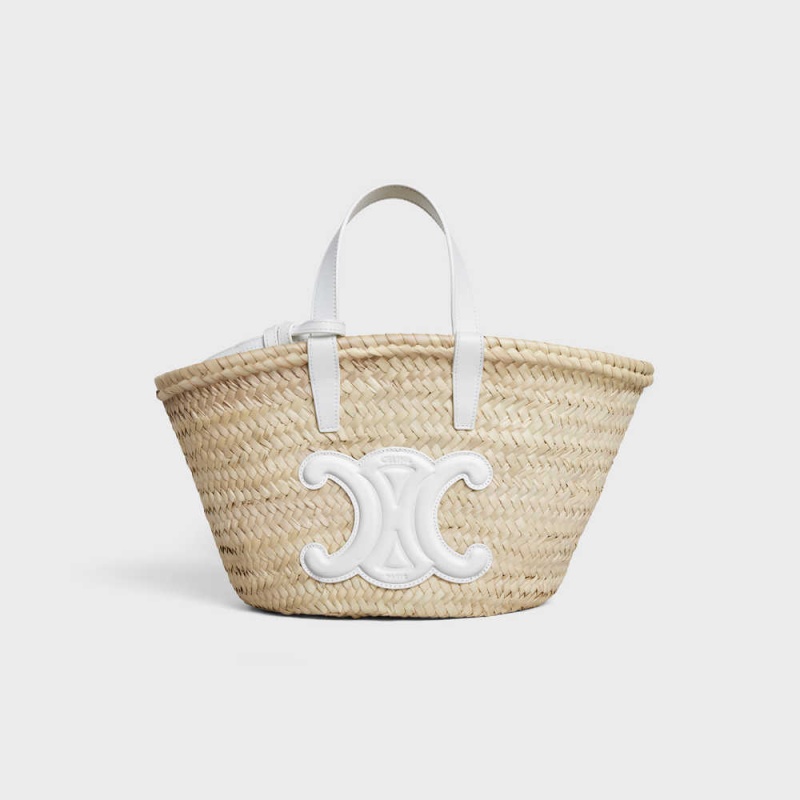 Celine Teen Triomphe Classic in Palm leaves and Calfskin Panier White | CL-593070