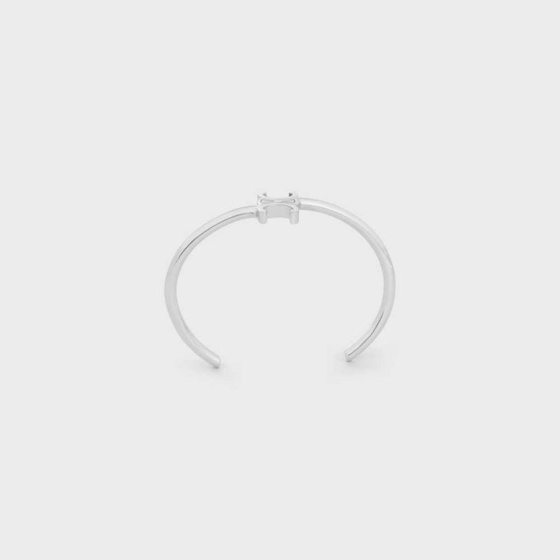 Celine Triomphe Asymmetric Cuff in Brass with Rhodium Finish Bracelets Silver | CL-592200