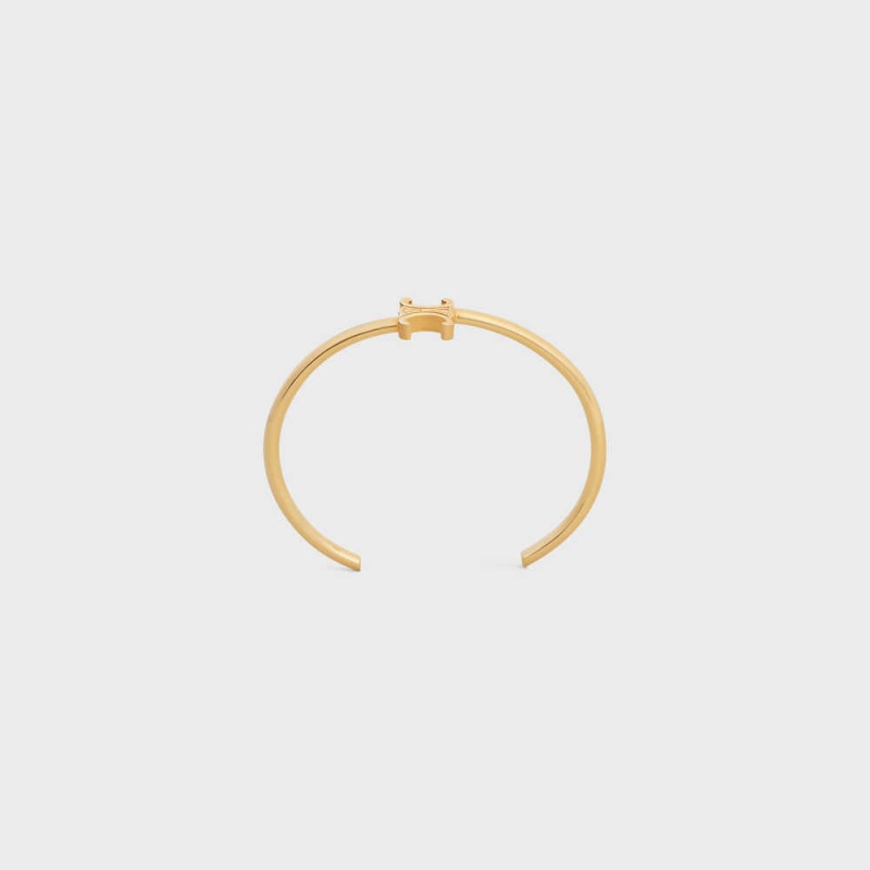 Celine Triomphe Asymmetric Cuff in Brass with Gold Finish Bracelets Gold | CL-592199