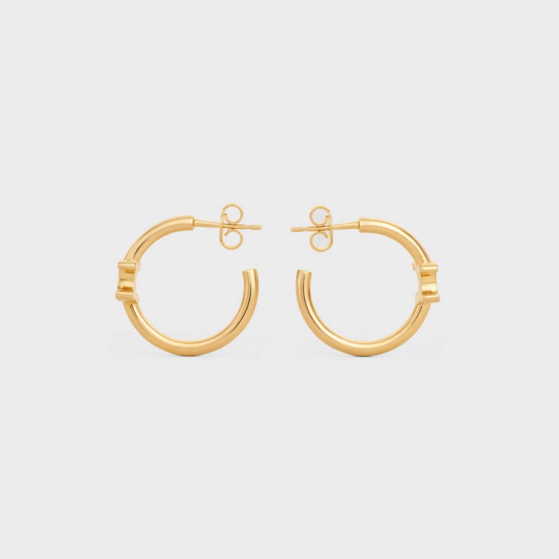 Celine Triomphe Asymmetric Hoops in Brass with Gold Finish Earrings Gold | CL-592295