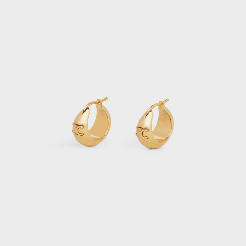 Celine Triomphe Bold Hoops in Brass with Gold Finish Earrings Gold | CL-592306