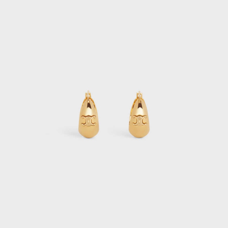 Celine Triomphe Bold Hoops in Brass with Gold Finish Earrings Gold | CL-592306