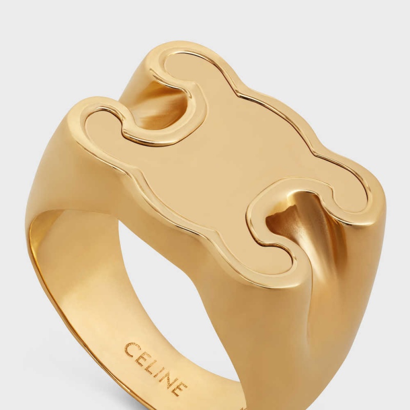 Celine Triomphe Chevalière in Brass with Gold Finish Rings Gold | CL-592189