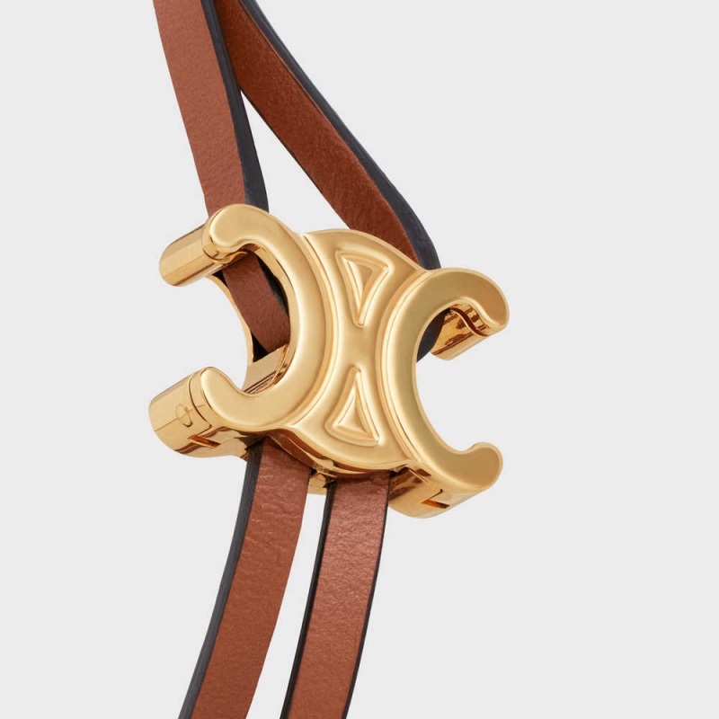 Celine Triomphe Clasp in Brass with Gold Finish and Tan Smooth Calfskin Bracelets Gold / Tan | CL-592205