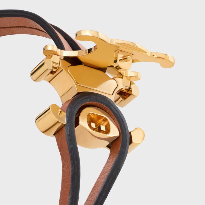 Celine Triomphe Clasp in Brass with Gold Finish and Tan Smooth Calfskin Bracelets Gold / Tan | CL-592205