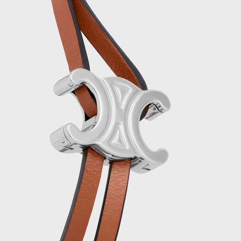 Celine Triomphe Clasp in Calfskin and Brass with Rhodium Finish Bracelets Tan / Silver | CL-591653