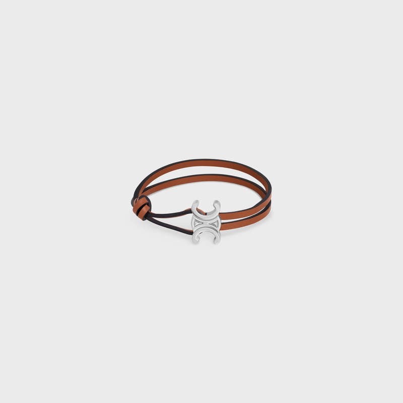 Celine Triomphe Clasp in Calfskin and Brass with Rhodium Finish Bracelets Tan / Silver | CL-591653