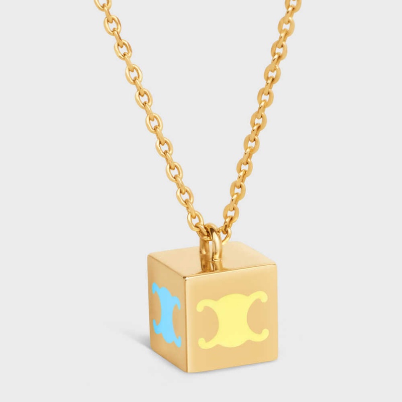 Celine Triomphe Cube in Brass with Gold Finish and Colored Enamel Necklaces Gold & Multicolour | CL-592256