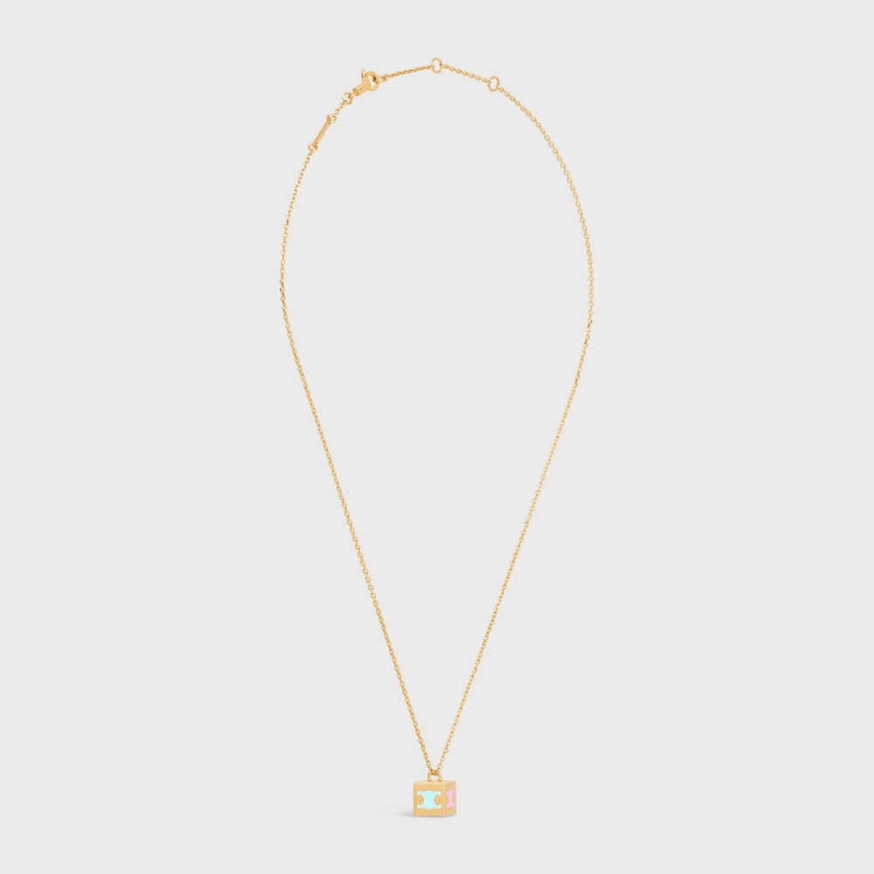 Celine Triomphe Cube in Brass with Gold Finish and Colored Enamel Necklaces Gold & Multicolour | CL-592256