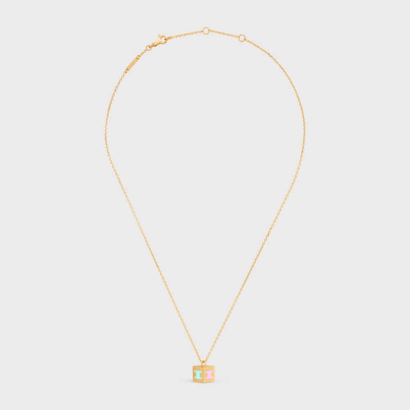 Celine Triomphe Cube in Brass with Gold Finish and Colored Enamel Necklaces Gold & Multicolour | CL-592256