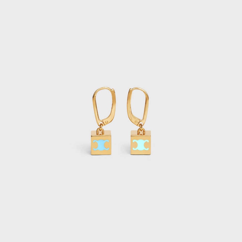 Celine Triomphe Cube in Brass with Gold Finish and Colored Enamel Earrings Gold & Multicolour | CL-592304