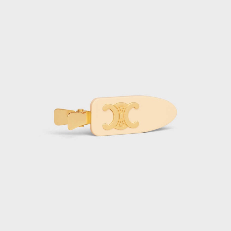 Celine Triomphe Flat Hair Clip in Vanilla Acetate and Brass with Gold Finish and Steel Hair Accessories Vanilla / Gold | CL-592323