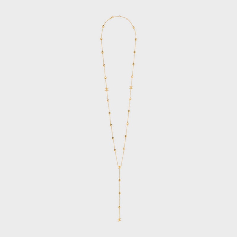 Celine Triomphe Folk Beads Sautoir in Brass with Gold Finish Necklaces Gold | CL-592245