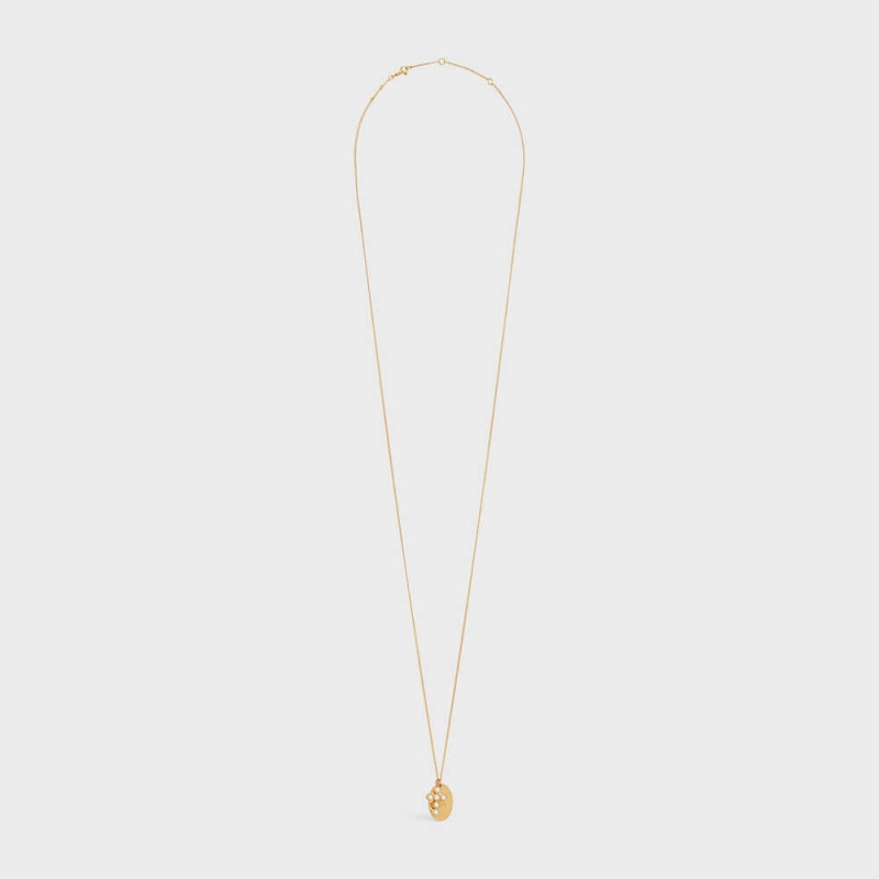 Celine Triomphe Folk Pearl in Brass with Gold Finish and Resin Pearls Necklaces Gold / Ivory | CL-592257