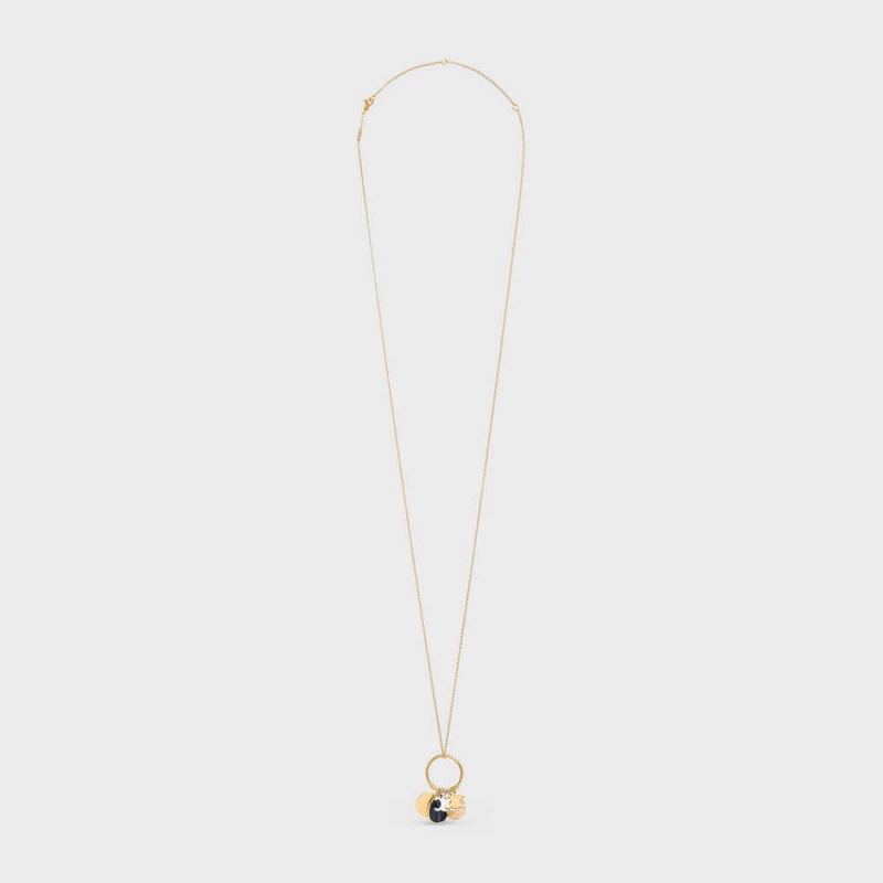 Celine Triomphe Indie Charms in Brass with Gold and Silver Finish, Rutilated Quartz and Hawk Eye Necklaces Gold & Multicolour | CL-592239