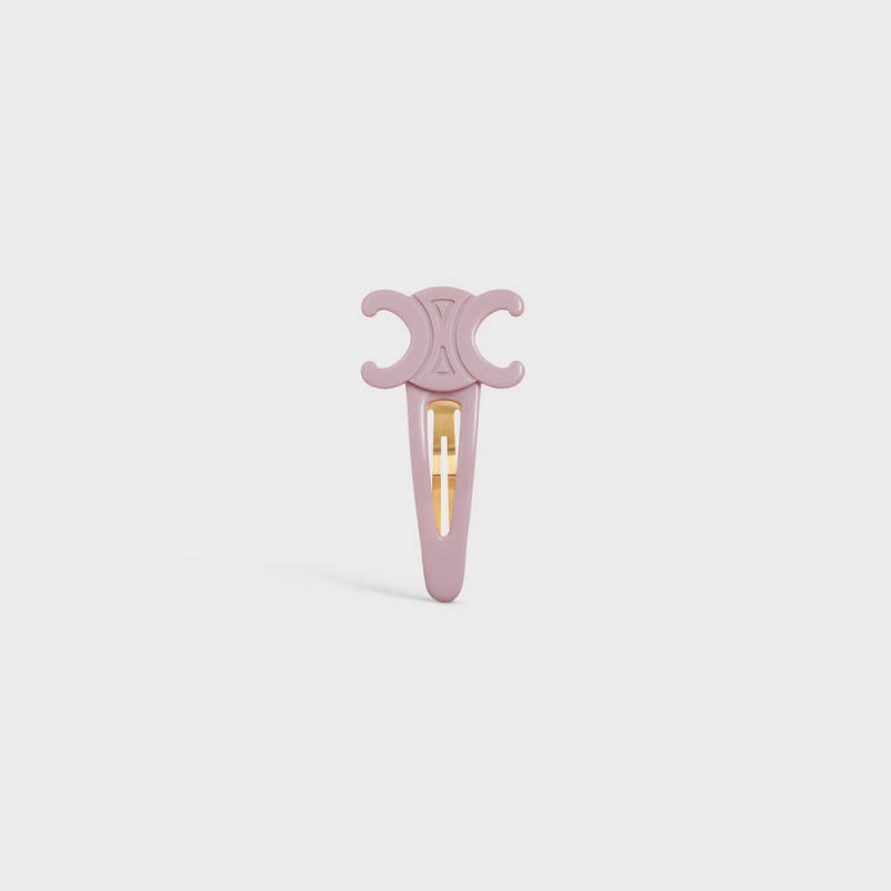 Celine Triomphe Large Snap Hair Clip in Acetate and Steel with Gold Finish Hair Accessories PASTEL PINK / GOLD | CL-592315